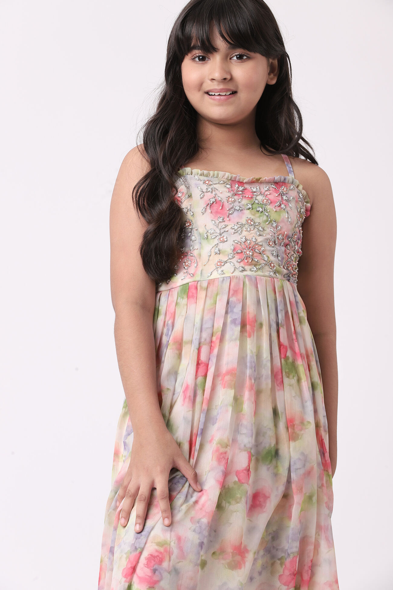 Multi Color Floral Flared Gown, Multi Color, image 4